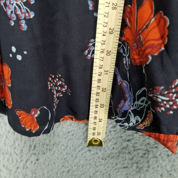 Madewell Dress Womens 0 Navy Blue Floral 100% Silk Ruffle Waist V Neck - Picture 9 of 15